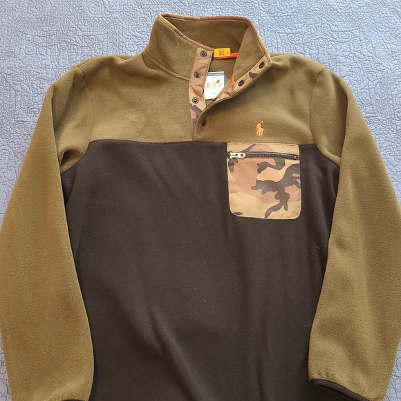 Green and Black Polo Ralph Lauren Fleece Pullover Jacket - Picture 4 of 9